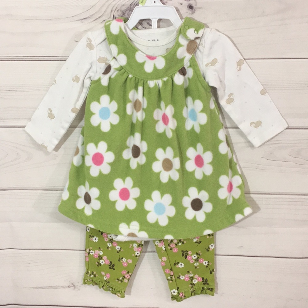 Bundled 3-6M Green Sheep Floral 3pc Dress Outfit